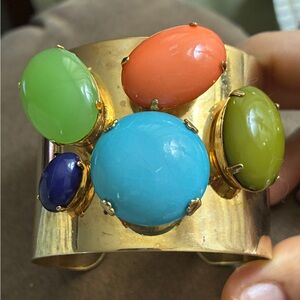 Vintage Gold-Tone Multi color cabochon shapes on cuff bracelet